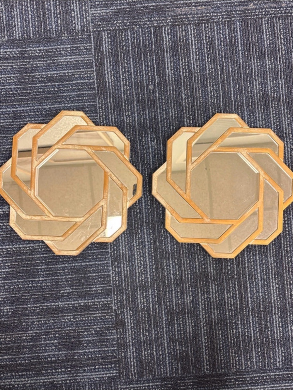 Gold Octagonal Layered Wall Mirror Pair - Decorative Home Accent